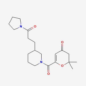 molecular formula C20H30N2O4 B6070037 2,2-dimethyl-6-({3-[3-oxo-3-(1-pyrrolidinyl)propyl]-1-piperidinyl}carbonyl)-2,3-dihydro-4H-pyran-4-one 