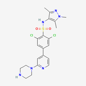 molecular formula C21H24Cl2N6O2S B607004 2,6-二氯-4-(2-哌嗪-1-基吡啶-4-基)-N-(1,3,5-三甲基-1H-吡唑-4-基)苯磺酰胺 CAS No. 1215010-55-1