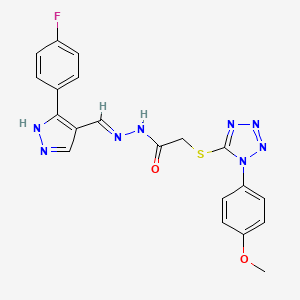 molecular formula C20H17FN8O2S B6070084 N'-{[3-(4-fluorophenyl)-1H-pyrazol-4-yl]methylene}-2-{[1-(4-methoxyphenyl)-1H-tetrazol-5-yl]thio}acetohydrazide 