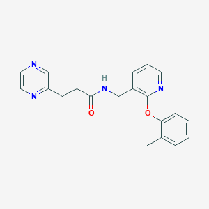 molecular formula C20H20N4O2 B6070267 N-{[2-(2-methylphenoxy)-3-pyridinyl]methyl}-3-(2-pyrazinyl)propanamide 