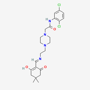 molecular formula C23H30Cl2N4O3 B6070270 N-(2,5-dichlorophenyl)-2-[4-(2-{[(4,4-dimethyl-2,6-dioxocyclohexylidene)methyl]amino}ethyl)-1-piperazinyl]acetamide 