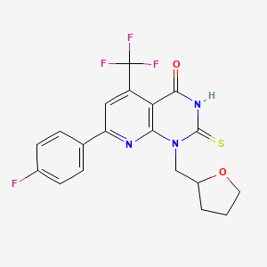 molecular formula C19H15F4N3O2S B6070277 7-(4-fluorophenyl)-2-mercapto-1-(tetrahydro-2-furanylmethyl)-5-(trifluoromethyl)pyrido[2,3-d]pyrimidin-4(1H)-one 