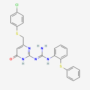 molecular formula C24H20ClN5OS2 B6070312 N-(6-{[(4-chlorophenyl)thio]methyl}-4-oxo-1,4-dihydro-2-pyrimidinyl)-N'-[2-(phenylthio)phenyl]guanidine 