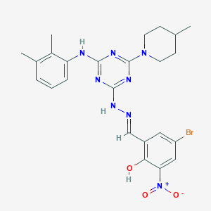 molecular formula C24H27BrN8O3 B6070341 5-bromo-2-hydroxy-3-nitrobenzaldehyde [4-[(2,3-dimethylphenyl)amino]-6-(4-methyl-1-piperidinyl)-1,3,5-triazin-2-yl]hydrazone 