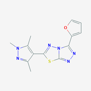 molecular formula C13H12N6OS B6070387 3-(2-furyl)-6-(1,3,5-trimethyl-1H-pyrazol-4-yl)[1,2,4]triazolo[3,4-b][1,3,4]thiadiazole 