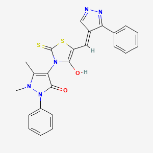 molecular formula C24H19N5O2S2 B6070545 3-(1,5-dimethyl-3-oxo-2-phenyl-2,3-dihydro-1H-pyrazol-4-yl)-5-[(3-phenyl-1H-pyrazol-4-yl)methylene]-2-thioxo-1,3-thiazolidin-4-one 