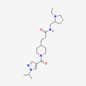 molecular formula C22H37N5O2 B6070561 N-[(1-ethyl-2-pyrrolidinyl)methyl]-3-{1-[(1-isopropyl-1H-pyrazol-4-yl)carbonyl]-4-piperidinyl}propanamide 