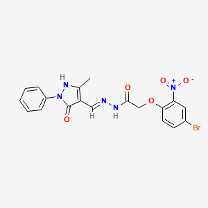 molecular formula C19H16BrN5O5 B6070769 2-(4-bromo-2-nitrophenoxy)-N'-[(5-hydroxy-3-methyl-1-phenyl-1H-pyrazol-4-yl)methylene]acetohydrazide 