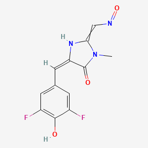 molecular formula C12H9F2N3O3 B607086 (5E)-5-[(3,5-difluoro-4-hydroxyphenyl)methylidene]-3-methyl-2-(nitrosomethylidene)imidazolidin-4-one CAS No. 1420815-34-4