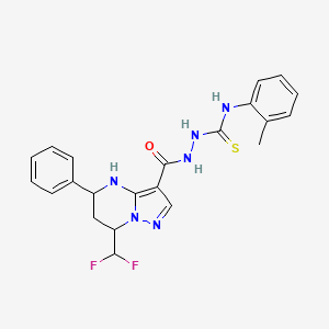 molecular formula C22H22F2N6OS B6070902 2-{[7-(difluoromethyl)-5-phenyl-4,5,6,7-tetrahydropyrazolo[1,5-a]pyrimidin-3-yl]carbonyl}-N-(2-methylphenyl)hydrazinecarbothioamide 