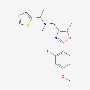 molecular formula C19H21FN2O2S B6071024 N-{[2-(2-fluoro-4-methoxyphenyl)-5-methyl-1,3-oxazol-4-yl]methyl}-N-methyl-1-(2-thienyl)ethanamine 