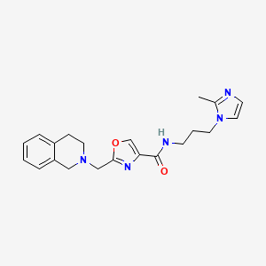 molecular formula C21H25N5O2 B6071158 2-(3,4-dihydro-2(1H)-isoquinolinylmethyl)-N-[3-(2-methyl-1H-imidazol-1-yl)propyl]-1,3-oxazole-4-carboxamide 