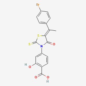 molecular formula C18H12BrNO4S2 B6071231 4-{5-[1-(4-bromophenyl)ethylidene]-4-oxo-2-thioxo-1,3-thiazolidin-3-yl}-2-hydroxybenzoic acid 