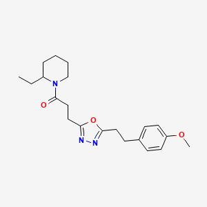 molecular formula C21H29N3O3 B6071338 2-ethyl-1-(3-{5-[2-(4-methoxyphenyl)ethyl]-1,3,4-oxadiazol-2-yl}propanoyl)piperidine 