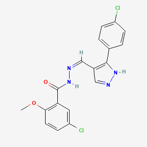 molecular formula C18H14Cl2N4O2 B6071356 5-chloro-N'-{[3-(4-chlorophenyl)-1H-pyrazol-4-yl]methylene}-2-methoxybenzohydrazide 