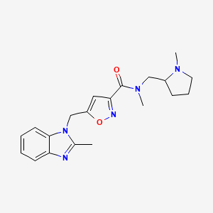 molecular formula C20H25N5O2 B6071392 N-methyl-5-[(2-methyl-1H-benzimidazol-1-yl)methyl]-N-[(1-methyl-2-pyrrolidinyl)methyl]-3-isoxazolecarboxamide 