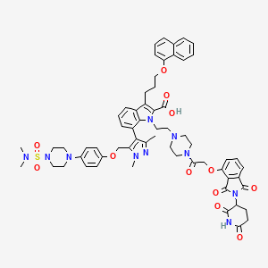 molecular formula C61H66N10O12S B607153 7-[5-[[4-[4-(Dimethylsulfamoyl)piperazin-1-yl]phenoxy]methyl]-1,3-dimethylpyrazol-4-yl]-1-[2-[4-[2-[2-(2,6-dioxopiperidin-3-yl)-1,3-dioxoisoindol-4-yl]oxyacetyl]piperazin-1-yl]ethyl]-3-(3-naphthalen-1-yloxypropyl)indole-2-carboxylic acid CAS No. 2351218-88-5