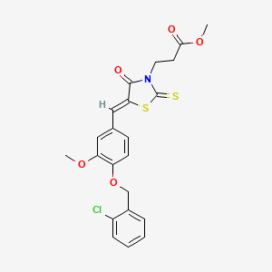 molecular formula C22H20ClNO5S2 B6071552 methyl 3-(5-{4-[(2-chlorobenzyl)oxy]-3-methoxybenzylidene}-4-oxo-2-thioxo-1,3-thiazolidin-3-yl)propanoate 