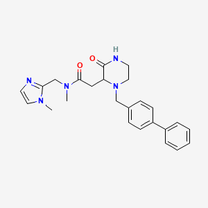 molecular formula C25H29N5O2 B6071607 2-[1-(4-biphenylylmethyl)-3-oxo-2-piperazinyl]-N-methyl-N-[(1-methyl-1H-imidazol-2-yl)methyl]acetamide 