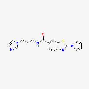 molecular formula C18H17N5OS B6071610 N-[3-(1H-imidazol-1-yl)propyl]-2-(1H-pyrrol-1-yl)-1,3-benzothiazole-6-carboxamide 