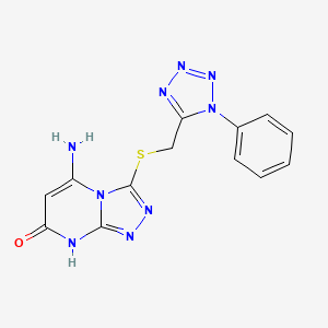 molecular formula C13H11N9OS B6071728 5-amino-3-{[(1-phenyl-1H-tetrazol-5-yl)methyl]thio}[1,2,4]triazolo[4,3-a]pyrimidin-7-ol 