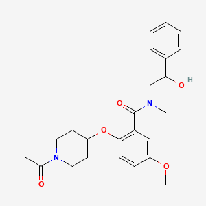 molecular formula C24H30N2O5 B6071730 2-[(1-acetyl-4-piperidinyl)oxy]-N-(2-hydroxy-2-phenylethyl)-5-methoxy-N-methylbenzamide 