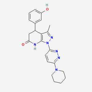 molecular formula C22H24N6O2 B6071836 4-(3-hydroxyphenyl)-3-methyl-1-[6-(1-piperidinyl)-3-pyridazinyl]-1,4,5,7-tetrahydro-6H-pyrazolo[3,4-b]pyridin-6-one 