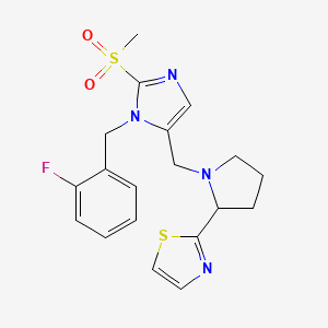 molecular formula C19H21FN4O2S2 B6072070 2-(1-{[1-(2-fluorobenzyl)-2-(methylsulfonyl)-1H-imidazol-5-yl]methyl}-2-pyrrolidinyl)-1,3-thiazole 