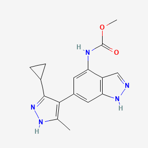molecular formula C16H17N5O2 B607208 甲基(6-(3-环丙基-5-甲基-1H-吡唑-4-基)-1H-吲唑-4-基)氨基甲酸酯 CAS No. 2146177-09-3
