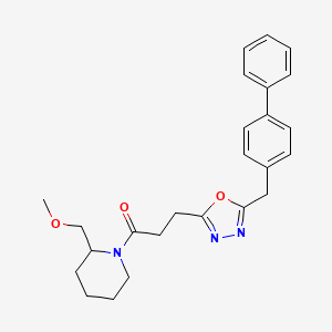 molecular formula C25H29N3O3 B6072149 1-{3-[5-(4-biphenylylmethyl)-1,3,4-oxadiazol-2-yl]propanoyl}-2-(methoxymethyl)piperidine 