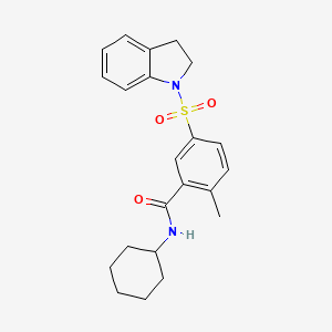 molecular formula C22H26N2O3S B6072212 N-cyclohexyl-5-(2,3-dihydro-1H-indol-1-ylsulfonyl)-2-methylbenzamide 