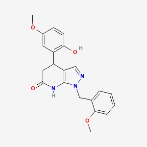 molecular formula C21H21N3O4 B6072275 4-(2-hydroxy-5-methoxyphenyl)-1-(2-methoxybenzyl)-1,4,5,7-tetrahydro-6H-pyrazolo[3,4-b]pyridin-6-one 