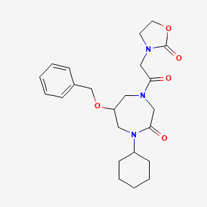 molecular formula C23H31N3O5 B6072284 6-(benzyloxy)-1-cyclohexyl-4-[(2-oxo-1,3-oxazolidin-3-yl)acetyl]-1,4-diazepan-2-one 