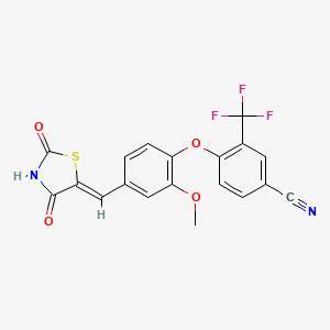 molecular formula C19H11F3N2O4S B607242 4-(4-((2,4-Dioxothiazolidin-5-ylidene)methyl)-2-methoxyphenoxy)-3-(trifluoromethyl)benzonitrile CAS No. 1264754-13-3