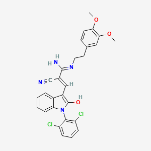 molecular formula C28H24Cl2N4O3 B6072456 3-amino-2-{[1-(2,6-dichlorophenyl)-2-oxo-1,2-dihydro-3H-indol-3-ylidene]methyl}-3-{[2-(3,4-dimethoxyphenyl)ethyl]amino}acrylonitrile 