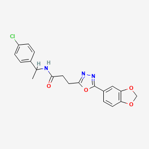 molecular formula C20H18ClN3O4 B6072460 3-[5-(1,3-benzodioxol-5-yl)-1,3,4-oxadiazol-2-yl]-N-[1-(4-chlorophenyl)ethyl]propanamide 