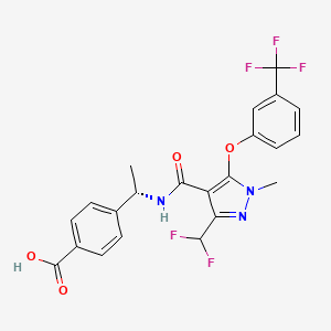 molecular formula C22H18F5N3O4 B607248 Benzoic acid, 4-((1S)-1-(((3-(difluoromethyl)-1-methyl-5-(3-(trifluoromethyl)phenoxy)-1H-pyrazol-4-yl)carbonyl)amino)ethyl)- CAS No. 1369489-71-3