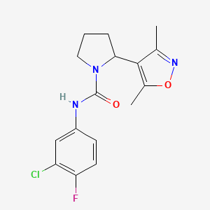 molecular formula C16H17ClFN3O2 B6072665 N-(3-chloro-4-fluorophenyl)-2-(3,5-dimethyl-4-isoxazolyl)-1-pyrrolidinecarboxamide 