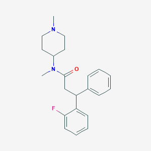 molecular formula C22H27FN2O B6072705 3-(2-fluorophenyl)-N-methyl-N-(1-methyl-4-piperidinyl)-3-phenylpropanamide 