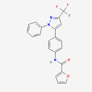 molecular formula C21H14F3N3O2 B6072775 N-{4-[1-phenyl-3-(trifluoromethyl)-1H-pyrazol-5-yl]phenyl}-2-furamide 