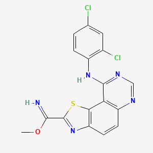 molecular formula C17H11Cl2N5OS B607280 9-(2,4-二氯苯胺基)-[1,3]噻唑并[5,4-f]喹唑啉-2-甲酰亚胺甲酯 CAS No. 1425945-63-6