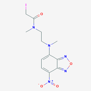 molecular formula C12H14IN5O4 B060729 2-Iodo-N-methyl-N-(2-(methyl(7-nitrobenzo[c][1,2,5]oxadiazol-4-yl)amino)ethyl)acetamide CAS No. 173485-12-6