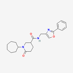 molecular formula C23H29N3O3 B6072905 1-cycloheptyl-6-oxo-N-[(2-phenyl-1,3-oxazol-4-yl)methyl]-3-piperidinecarboxamide 