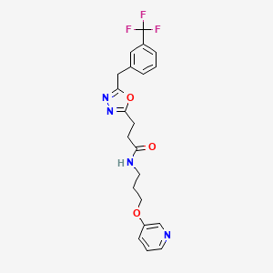 molecular formula C21H21F3N4O3 B6072968 N-[3-(3-pyridinyloxy)propyl]-3-{5-[3-(trifluoromethyl)benzyl]-1,3,4-oxadiazol-2-yl}propanamide 