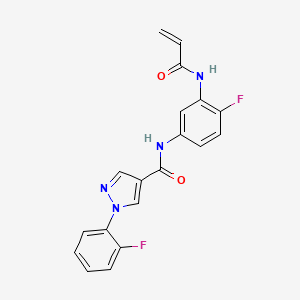 molecular formula C19H14F2N4O2 B607304 N-[4-氟-3-(丙-2-烯酰胺)苯基]-1-(2-氟苯基)-1H-吡唑-4-甲酰胺 CAS No. 1808714-73-9