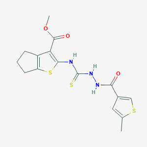 molecular formula C16H17N3O3S3 B6073106 methyl 2-[({2-[(5-methyl-3-thienyl)carbonyl]hydrazino}carbonothioyl)amino]-5,6-dihydro-4H-cyclopenta[b]thiophene-3-carboxylate 