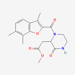 molecular formula C19H22N2O5 B6073171 methyl {3-oxo-1-[(3,6,7-trimethyl-1-benzofuran-2-yl)carbonyl]-2-piperazinyl}acetate 