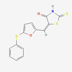 molecular formula C14H9NO2S3 B6073214 5-{[5-(phenylthio)-2-furyl]methylene}-2-thioxo-1,3-thiazolidin-4-one 