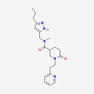 molecular formula C21H29N5O2 B6073287 N-methyl-6-oxo-N-[(5-propyl-1H-pyrazol-3-yl)methyl]-1-[2-(2-pyridinyl)ethyl]-3-piperidinecarboxamide 