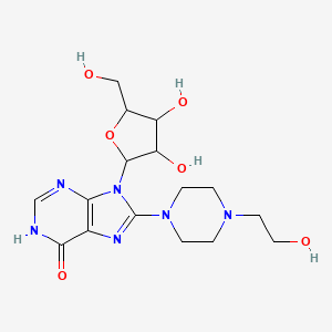 molecular formula C16H24N6O6 B6073363 9-[3,4-dihydroxy-5-(hydroxymethyl)tetrahydro-2-furanyl]-8-[4-(2-hydroxyethyl)-1-piperazinyl]-1,9-dihydro-6H-purin-6-one 